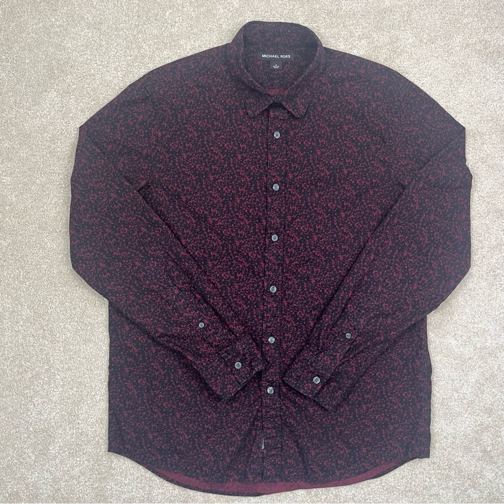 Michael Kors Shirt Adult Large Red and Black Button Up Business Casual Men